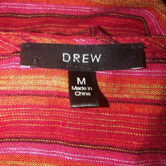 Drew Sz M Women's Striped Red Pink Orange Linen Blend Wrap Waist Tie Front Dress - Picture 2 of 10